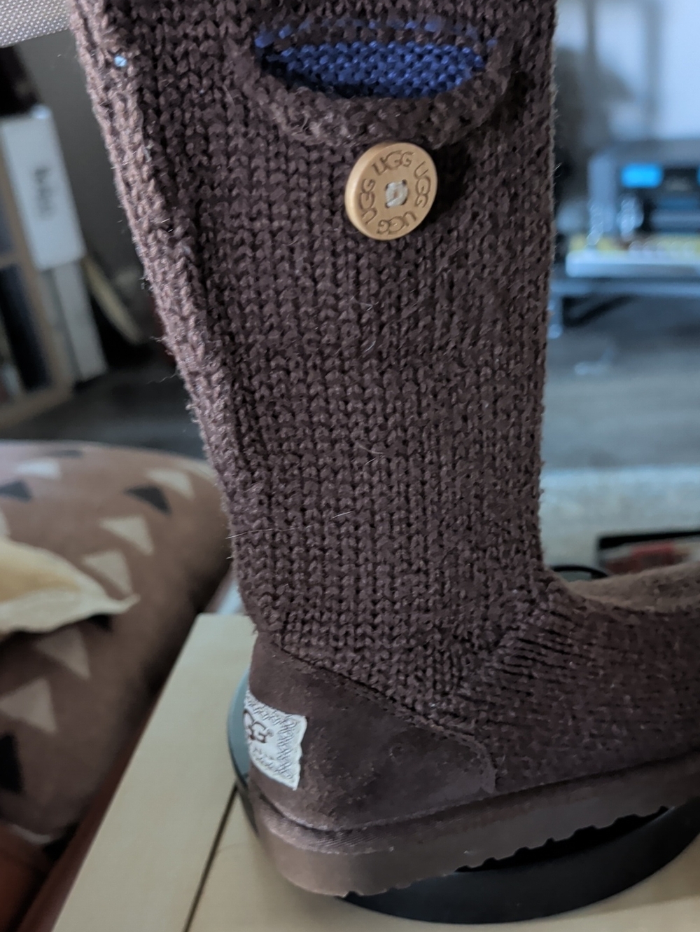 UGG Kids Brown Knit Button Boots